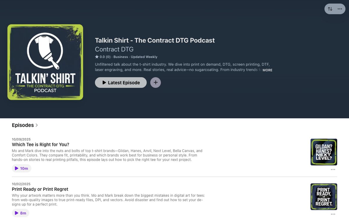 Talkin' Shirt Podcast homepage